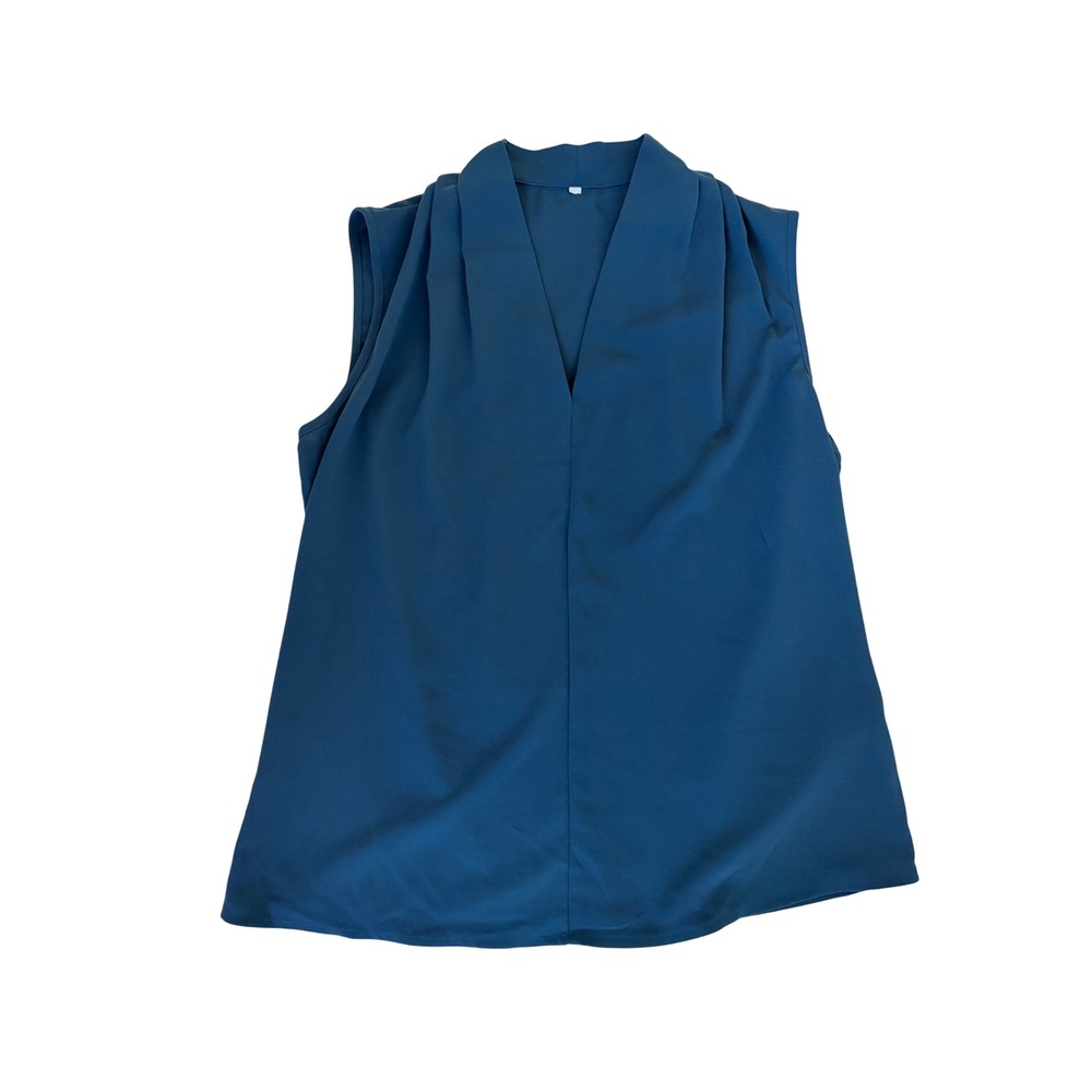 Halara Womens Teal Blue Pleated V-Neck Sleeveless Blouse Top Size M